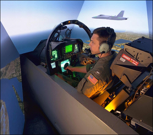Image of pilot in flight simulator
